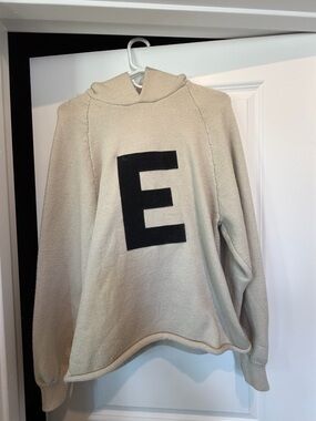 Essentials Cream Knit Sweater with Black Logo Patch